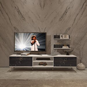 Eko 4 Mdf Dvd Gold Tv Ünitesi Tv Sehpası Beyaz Siyah Mermer