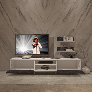 Eko 4 Mdf Dvd Gold Tv Ünitesi Tv Sehpası Beyaz Siyah Mermer