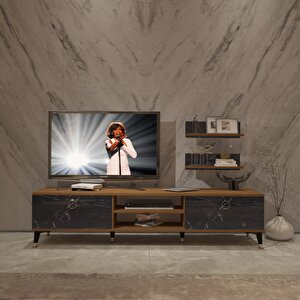 Eko 4 Mdf Dvd Gold Tv Ünitesi Tv Sehpası Ceviz Siyah Mermer
