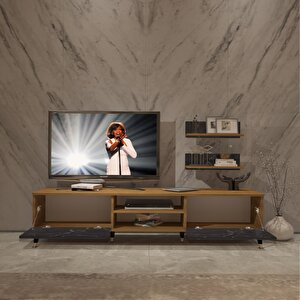 Eko 4 Mdf Dvd Gold Tv Ünitesi Tv Sehpası Pera Siyah Mermer