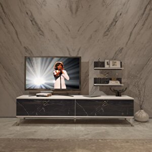 Eko 4 Mdf Std Gold Tv Ünitesi Tv Sehpası Beyaz Siyah Mermer