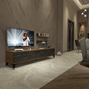 Eko 4 Mdf Std Gold Tv Ünitesi Tv Sehpası Ceviz Siyah Mermer