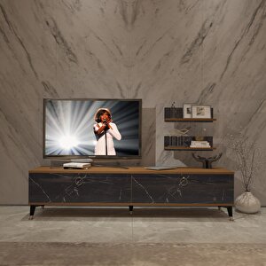 Eko 4 Mdf Std Gold Tv Ünitesi Tv Sehpası Ceviz Siyah Mermer