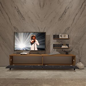 Eko 4 Mdf Std Gold Tv Ünitesi Tv Sehpası Ceviz Siyah Mermer