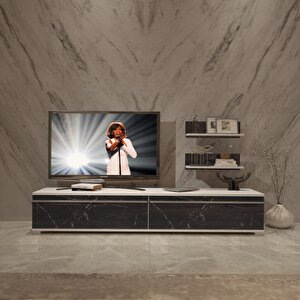 Eko 4 Mdf Std Tv Ünitesi Tv Sehpası Beyaz Siyah Mermer