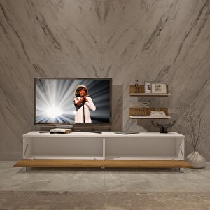 Eko 4 Mdf Std Krom Ayaklı Tv Ünitesi Tv Sehpası Beyaz Pera