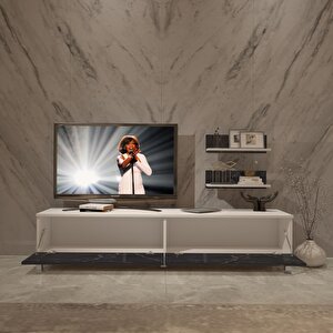 Eko 4 Mdf Std Krom Ayaklı Tv Ünitesi Tv Sehpası Beyaz Siyah Mermer