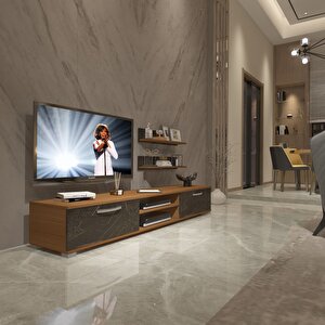 Eko 4 Mdf Dvd Tv Ünitesi Tv Sehpası Ceviz Siyah Mermer