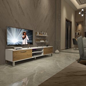 Eko 4 Mdf Dvd Krom Ayaklı Tv Ünitesi Tv Sehpası Beyaz Pera