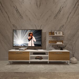 Eko 4 Mdf Dvd Krom Ayaklı Tv Ünitesi Tv Sehpası Beyaz Pera