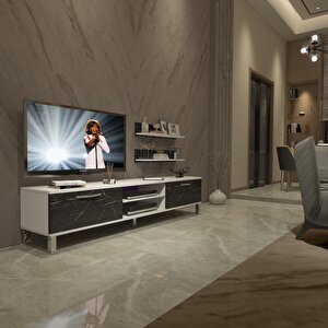 Eko 4 Mdf Dvd Krom Ayaklı Tv Ünitesi Tv Sehpası Beyaz Siyah Mermer