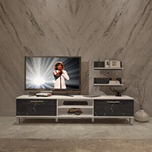 Eko 4 Mdf Dvd Krom Ayaklı Tv Ünitesi Tv Sehpası Beyaz Siyah Mermer