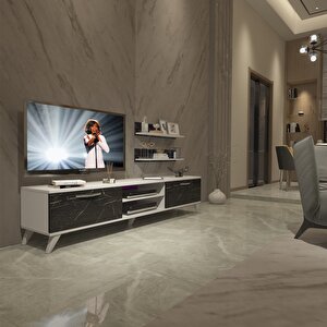 Eko 4 Mdf Dvd Retro Tv Ünitesi Tv Sehpası Beyaz Siyah Mermer