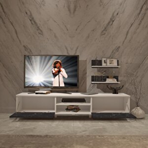 Eko 4 Mdf Dvd Retro Tv Ünitesi Tv Sehpası Beyaz Siyah Mermer