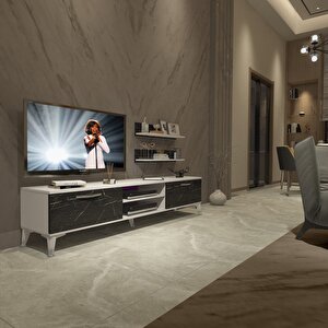 Eko 4 Mdf Dvd Silver Tv Ünitesi Tv Sehpası Beyaz Siyah Mermer
