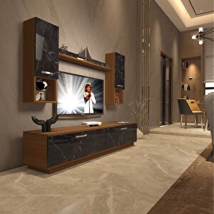 Eko 5dab Mdf Std Tv Ünitesi Tv Sehpası Ceviz Siyah Mermer