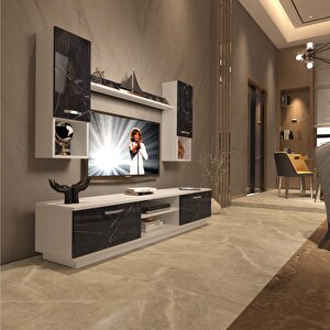 Eko 5dab Mdf Dvd Tv Ünitesi Tv Sehpası Beyaz Siyah Mermer