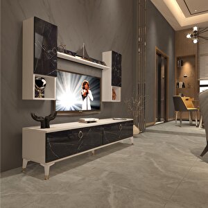 Eko 5da Mdf Std Gold Tv Ünitesi Tv Sehpası Beyaz Siyah Mermer