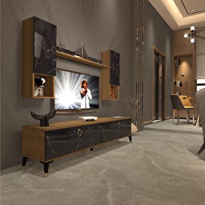 Eko 5da Mdf Std Gold Tv Ünitesi Tv Sehpası Pera Siyah Mermer