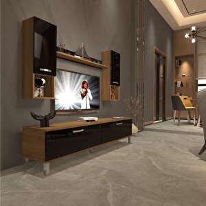 Eko 5da Mdf Std Krom Ayaklı Tv Ünitesi Tv Sehpası Pera Siyah