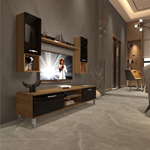 Eko 5da Mdf Dvd Krom Ayaklı Tv Ünitesi Tv Sehpası Pera Siyah