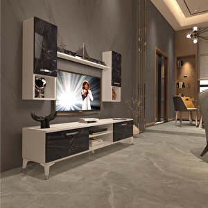 Eko 5da Mdf Dvd Silver Tv Ünitesi Tv Sehpası Beyaz Siyah Mermer