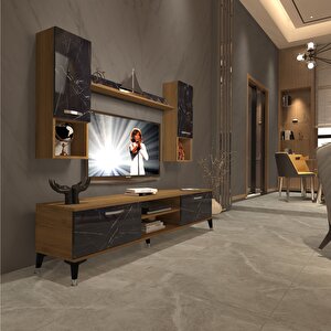 Eko 5da Mdf Dvd Silver Tv Ünitesi Tv Sehpası Pera Siyah Mermer