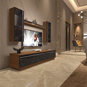 Eko 5db Mdf Std Tv Ünitesi Tv Sehpası Ceviz Siyah Mermer