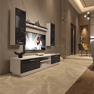 Eko 5db Mdf Dvd Tv Ünitesi Tv Sehpası Beyaz Siyah Mermer