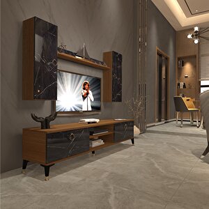 Eko 5d Mdf Dvd Gold Tv Ünitesi Tv Sehpası Ceviz Siyah Mermer