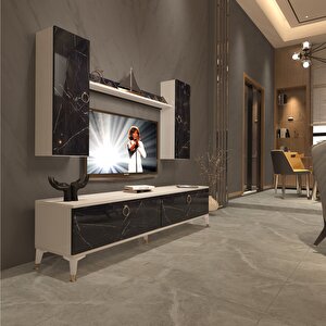 Eko 5d Mdf Std Gold Tv Ünitesi Tv Sehpası Beyaz Siyah Mermer