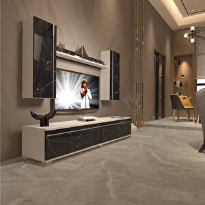Eko 5d Mdf Std Tv Ünitesi Tv Sehpası Beyaz Siyah Mermer