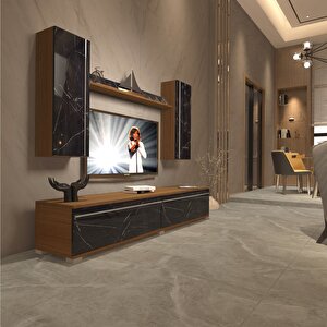 Eko 5d Mdf Std Tv Ünitesi Tv Sehpası Ceviz Siyah Mermer