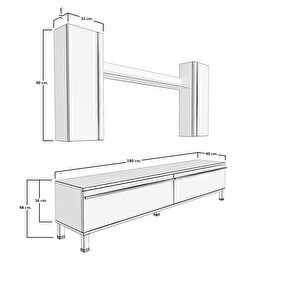 Eko 5d Mdf Std Krom Ayaklı Tv Ünitesi Tv Sehpası Ceviz Siyah Mermer