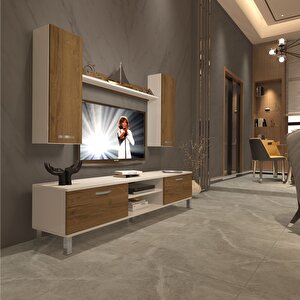 Eko 5d Mdf Dvd Krom Ayaklı Tv Ünitesi Tv Sehpası Beyaz Pera