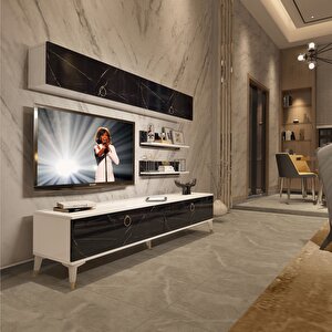 Eko 5 Mdf Std Gold Tv Ünitesi Tv Sehpası Beyaz Siyah Mermer