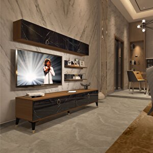 Eko 5 Mdf Std Gold Tv Ünitesi Tv Sehpası Ceviz Siyah Mermer
