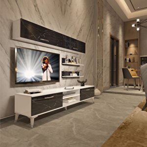 Eko 5 Mdf Dvd Silver Tv Ünitesi Tv Sehpası Beyaz Siyah Mermer