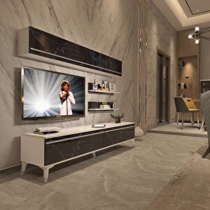 Eko 5 Mdf Std Silver Tv Ünitesi Tv Sehpası Beyaz Siyah Mermer