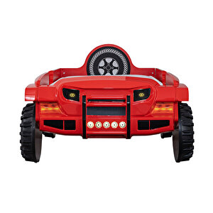 Arabalı Yatak, Jeep Süperlüx Ledli Arabalı Yatak, 90x190 Cm Kırmızı