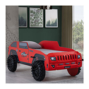 Arabalı Yatak, Jeep Arabalı Yatak, 90x190 Kırmızı