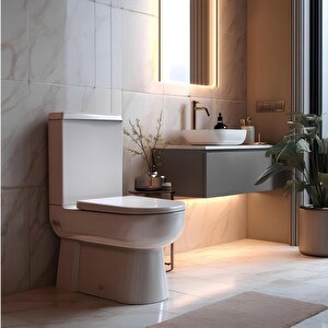 Omega Beyaz Kanallı Duvara Sıfır Klozet Takımı Omg1303, Nkp İnci Yavaş Kapak