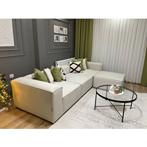 Mode Soft 4 Modül Köşe Koltuk Takımı Kırık Beyaz Anka 02 Kadife Kumaş İşbir Sünger(Dairenize Teslim) Kırık Beyaz
