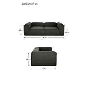 Mode Soft 2 Modül Kanepe 27 Koyu Antrasit Keten Kumaş İşbir Sünger(dairenize Teslim)