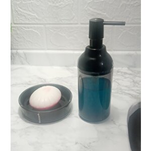 Füme Siyah Akrilik Sıvı Sabunluk Ve Siyah Taşlı Sabunluk 2'li Banyo Seti