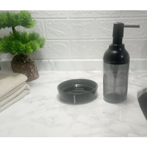 Füme Siyah Akrilik Sıvı Sabunluk Ve Siyah Taşlı Sabunluk 2'li Banyo Seti