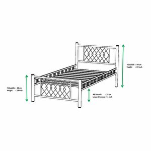 Argimo Metis Tek Kişilik Metal Gri Karyola 90x200