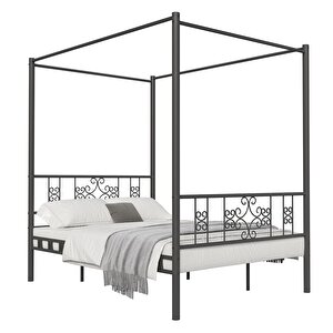 Argimo Stella Sultan Başlıklı Çift Kişilik Ferforje Siyah Metal Karyola 150x200 (cibinliksiz)