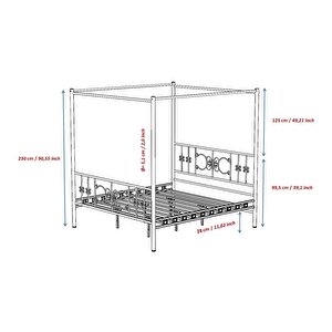 Argimo Stella Sultan Başlıklı Çift Kişilik Ferforje Siyah Metal Karyola 140x200 (cibinliksiz)