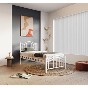 Belinay Tek Kişilik Ferforje Beyaz Metal Karyola 120x200